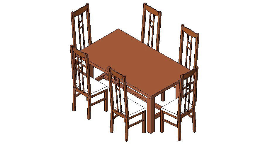 Six seated wooden dining table 3d block cad drawing details dwg file