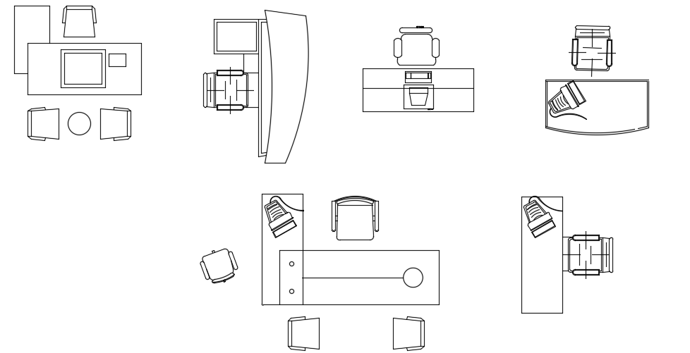 Six different design of computer desk plan is given in this AutoCAD file