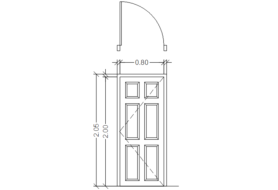 Six panel wooden door in detail AutoCAD drawing, dwg file, CAD file