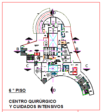 Sixth floor layout of Surgical center in corporate building design drawing