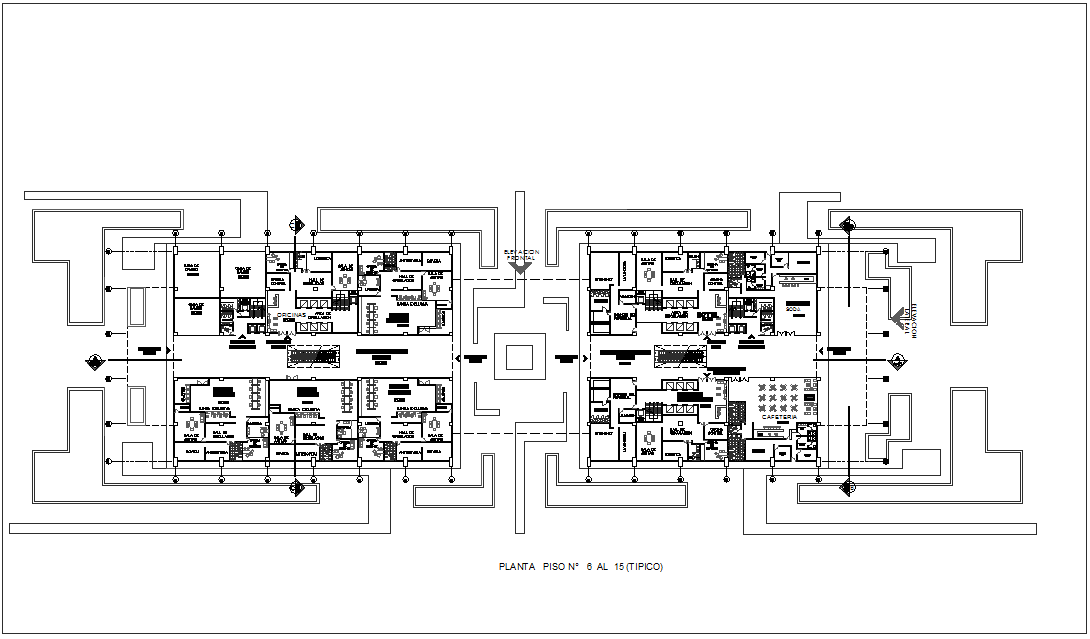 Sixth floor plan of financial building dwg file