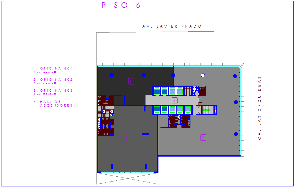Sixth floor plan with architectural view of office dwg file