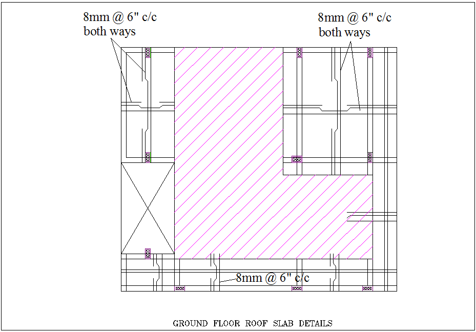 Slab detail view for ground floor roof for corporate building dwg file