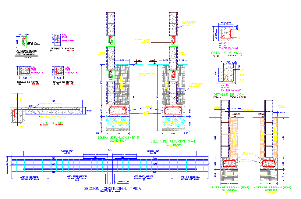 Slab detail with foundation detail with construction view for house dwg file