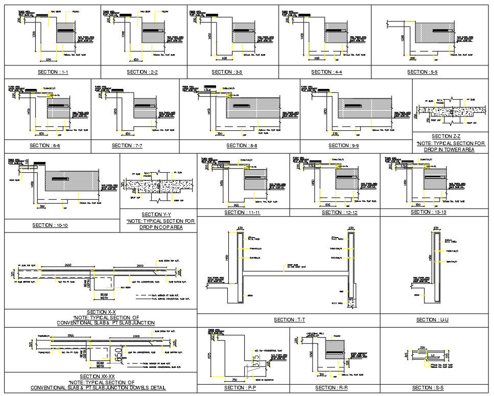 Slab Section CAD Blocks in AutoCAD DWG File for Construction Design