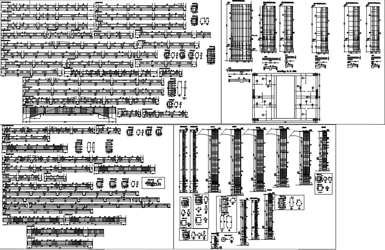 Slab, beam, column, wall and footing reinforcement details design in AutoCAD 2D drawing, CAD file, dwg file