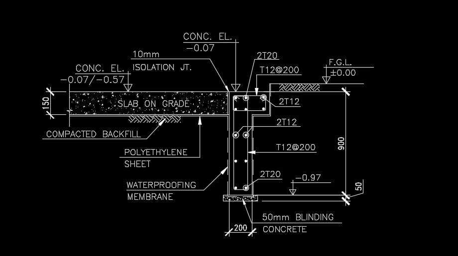 Slab cum 200mm width of the column joint detail drawing