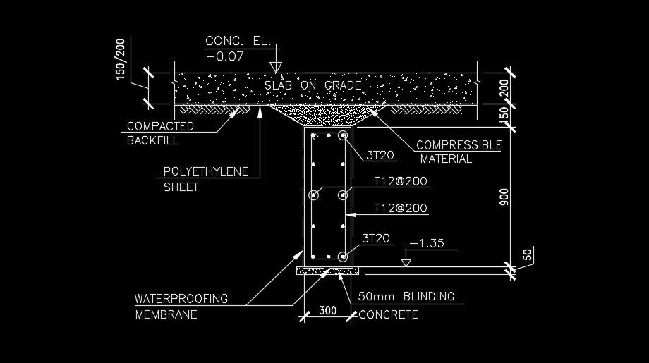 Slab cum 300mm width of the column joint detail drawing