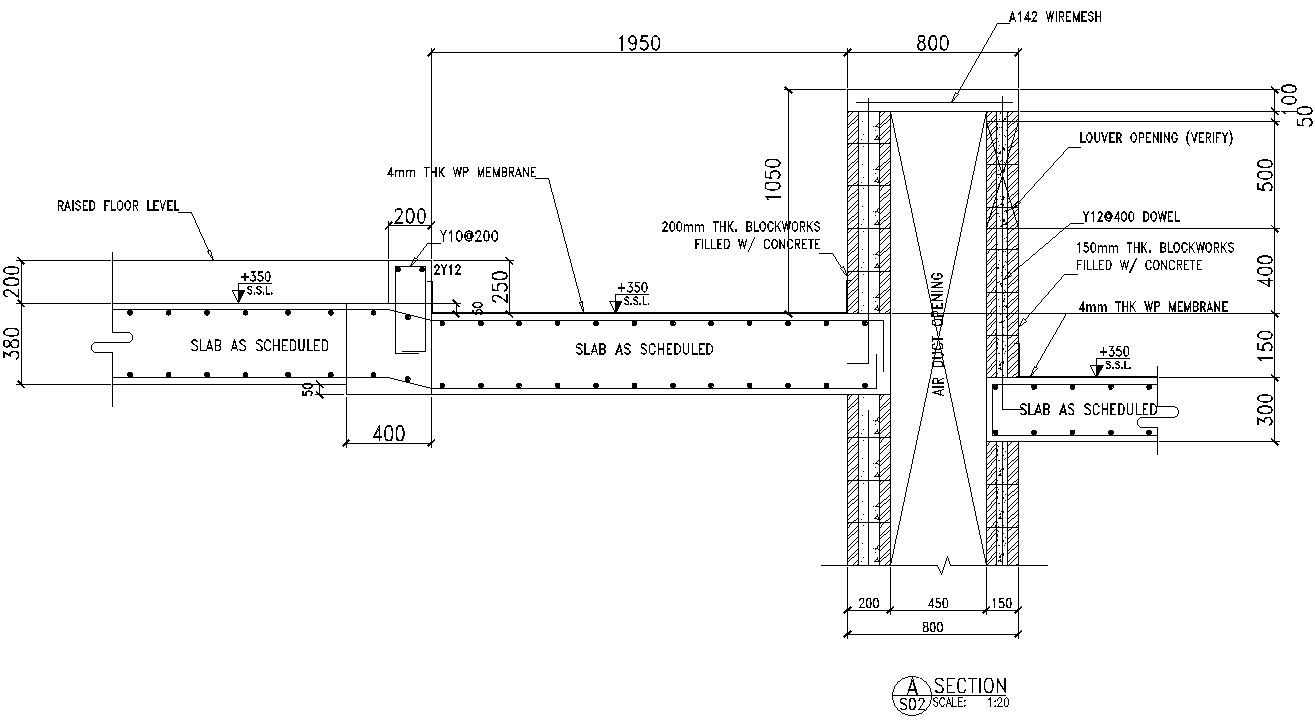 Slab details of Ground lvl near grid D- 1 in AutoCAD, dwg files.