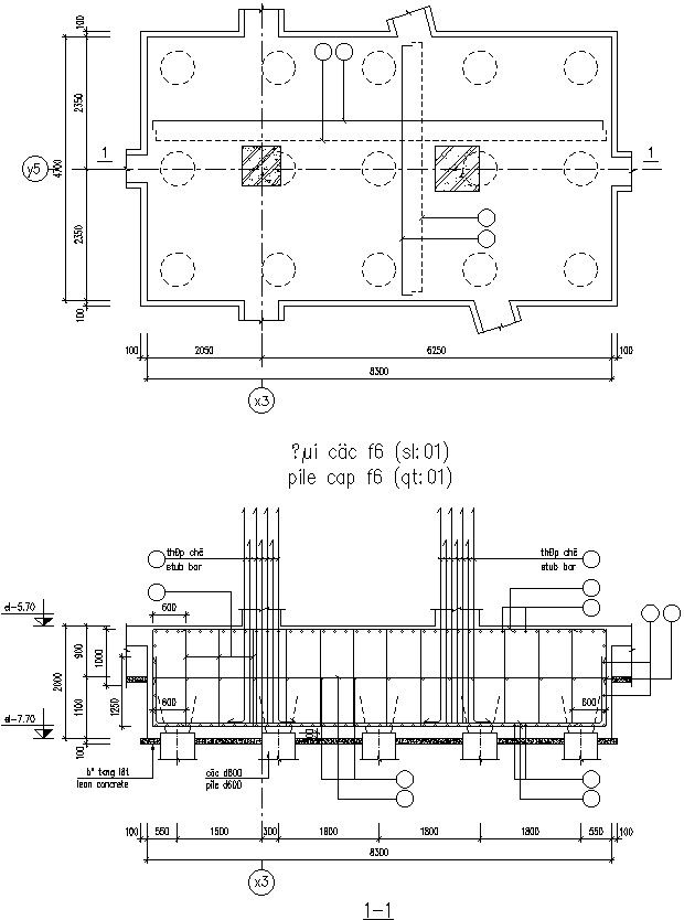 Slab thickness 350mm of reinforcement layer for pile cap.