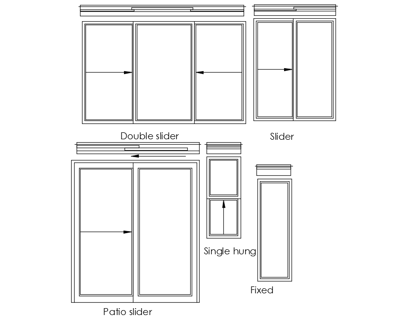 Slider window elevation with different design block dwg file