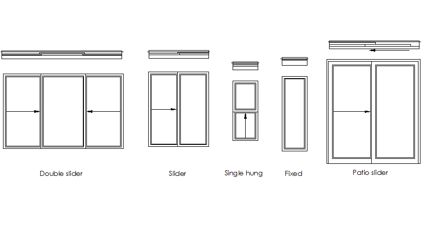 Slider window plan and elevation detail dwg file