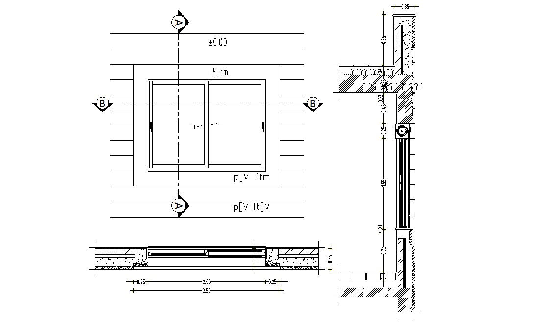 Sliding Window Elevation plan section AutoCAD Design