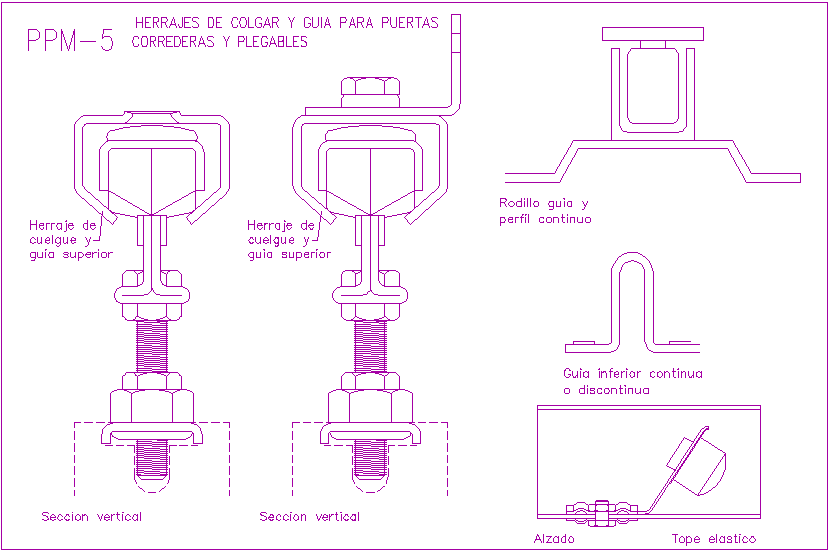 Sliding and folding part sectional view with detail dwg file