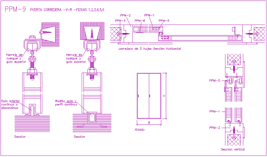 Sliding door design view with door tool view with section dwg file