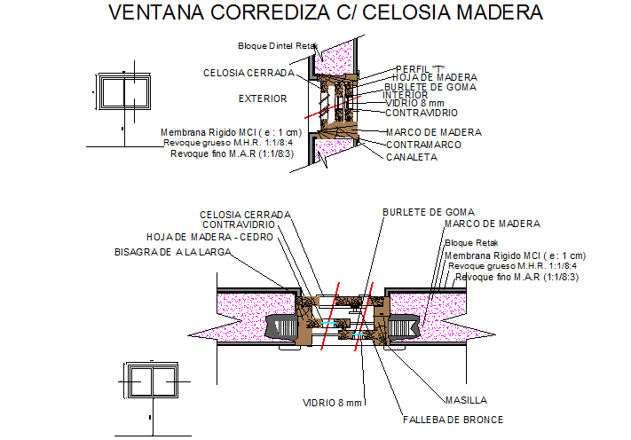 Sliding window section details dwg file