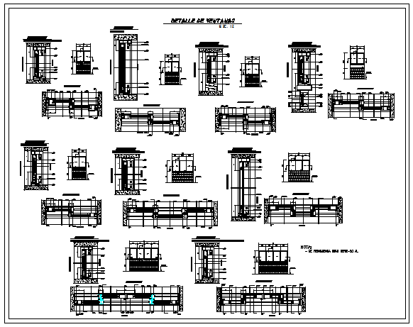 Sliding windows aluminum section detail design drawing