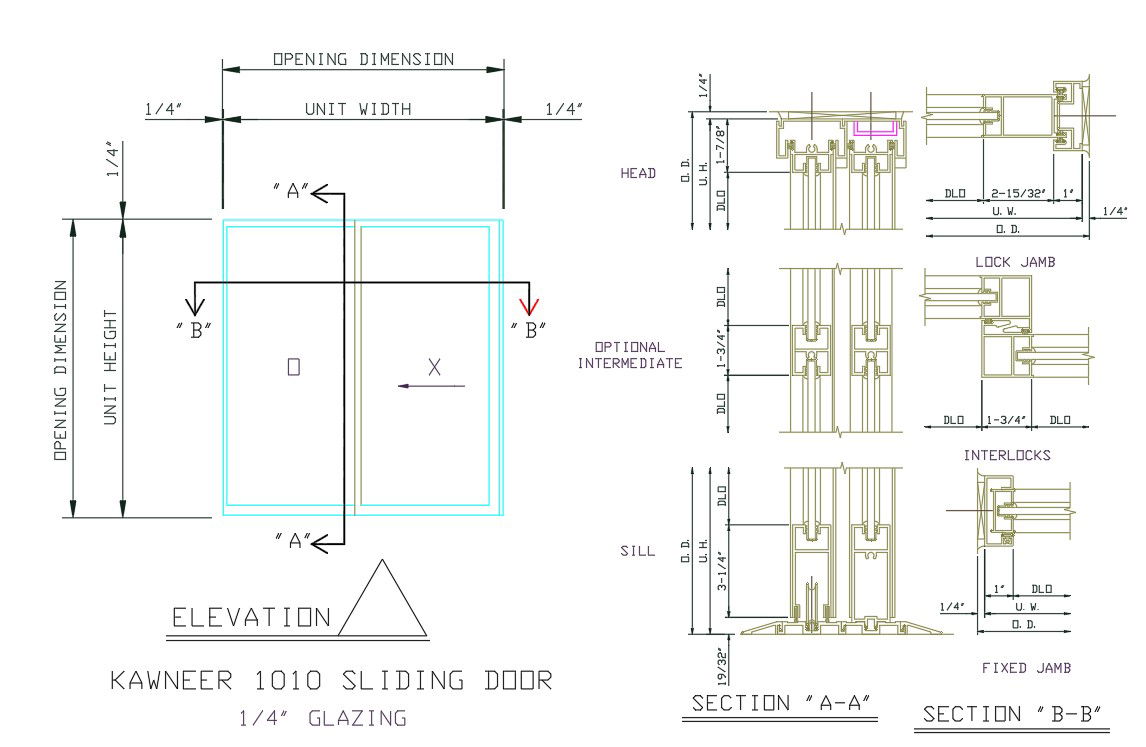 Sliding Door Elevation And Installation Design DWG File