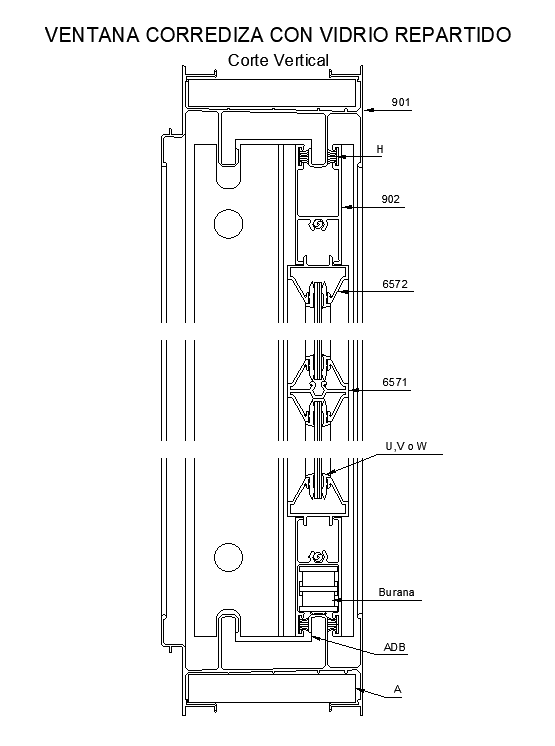 Sliding window with partitioned glass detailed CAD drawing file. Download now.