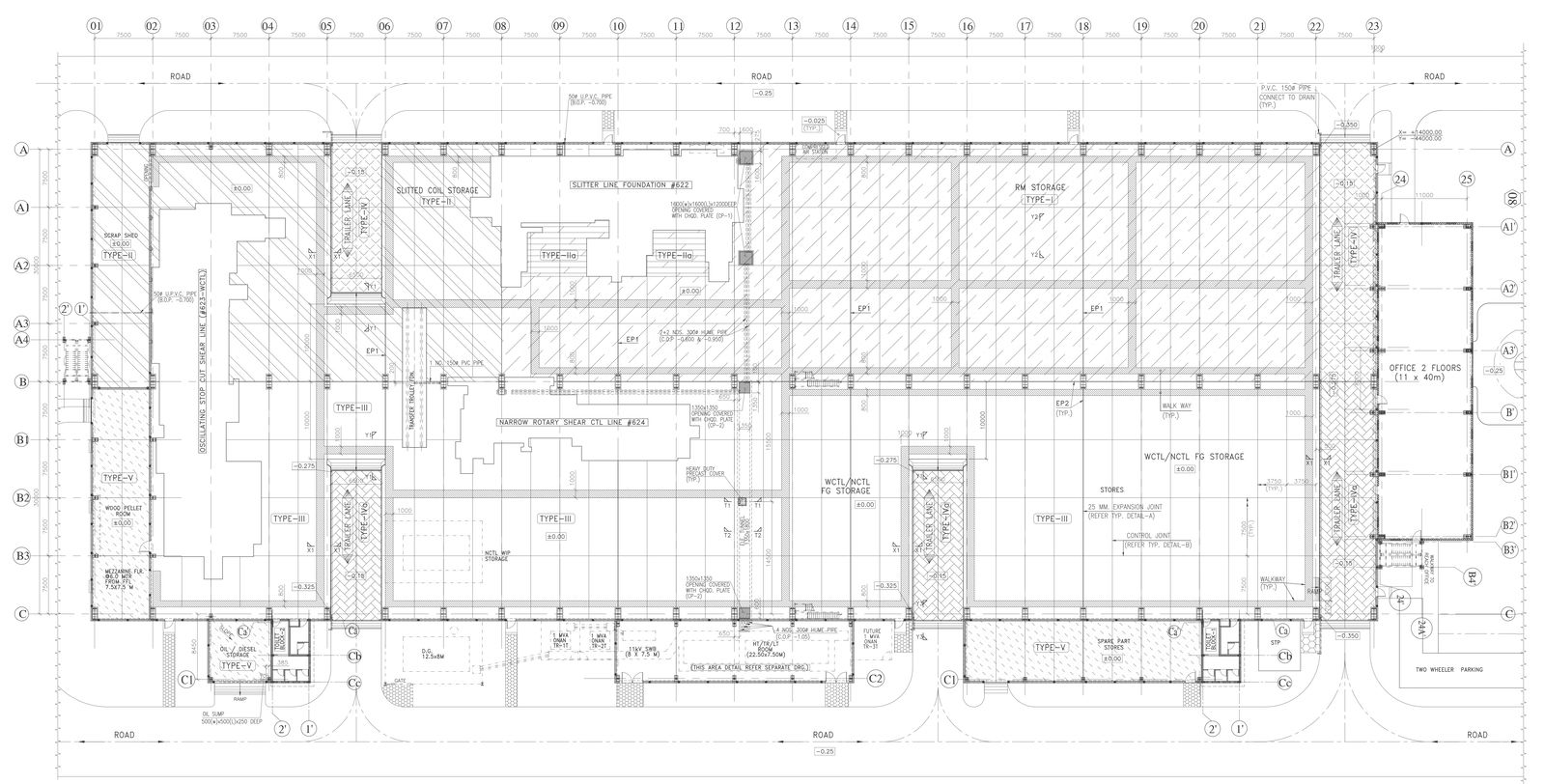 Slitter line foundation layout plan DWG AutoCAD drawing