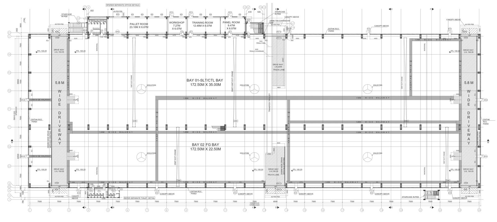 Slitter line layout plan for column for building DWG AutoCAD file