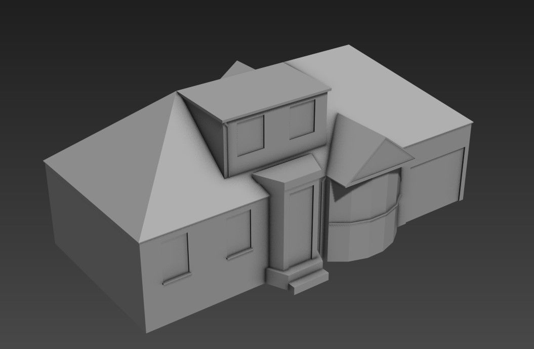 Visualize Sloping Roof Bungalow Elevation Design in 3D MAX File