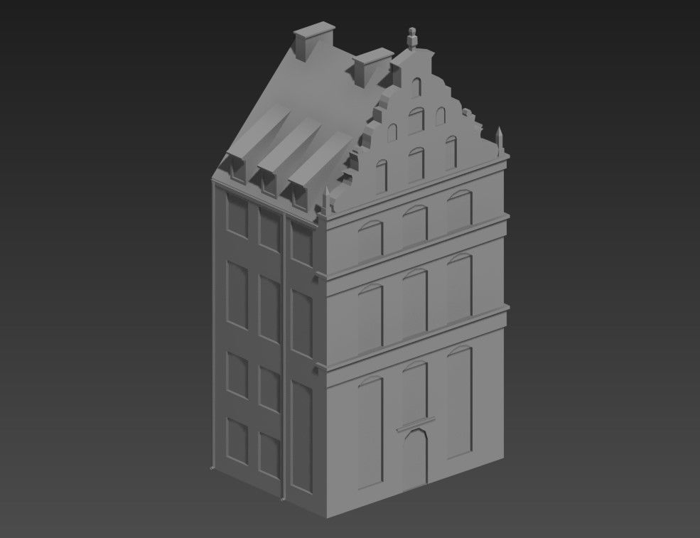 3D Elevation of Building with Sloping Roof Layout Design files