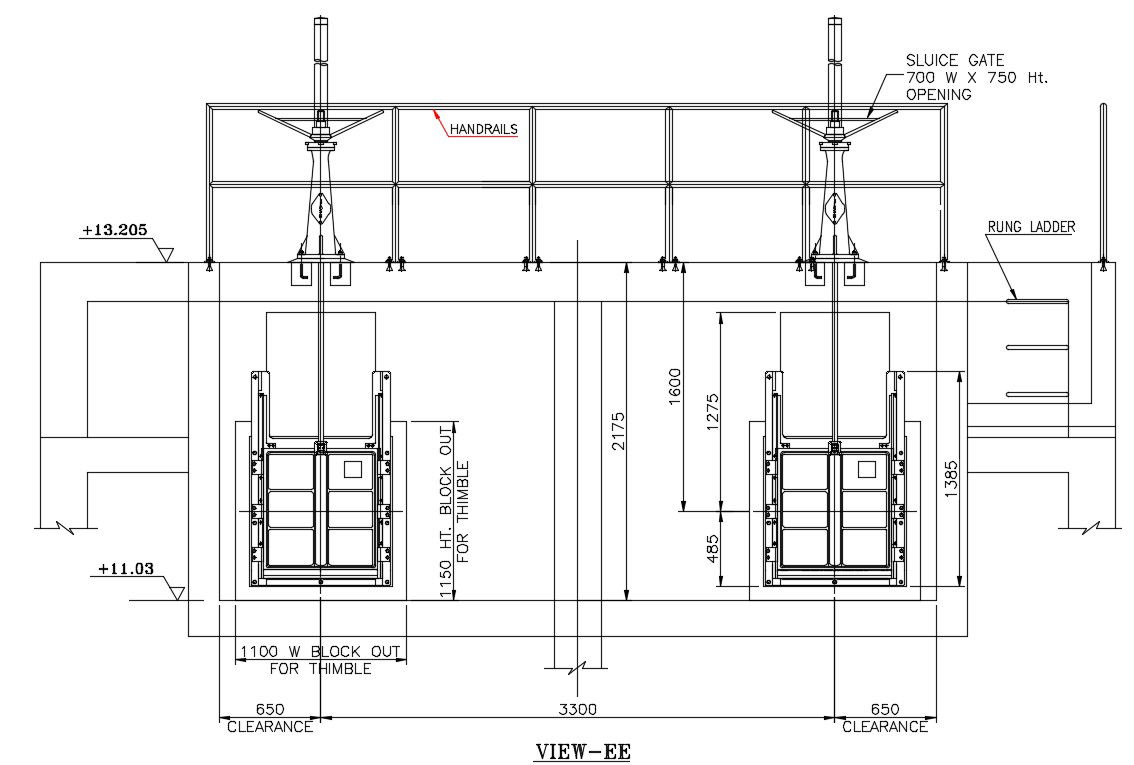 Sluice Gate Wall Thimble AutoCAD File for Hydraulic Structure Design