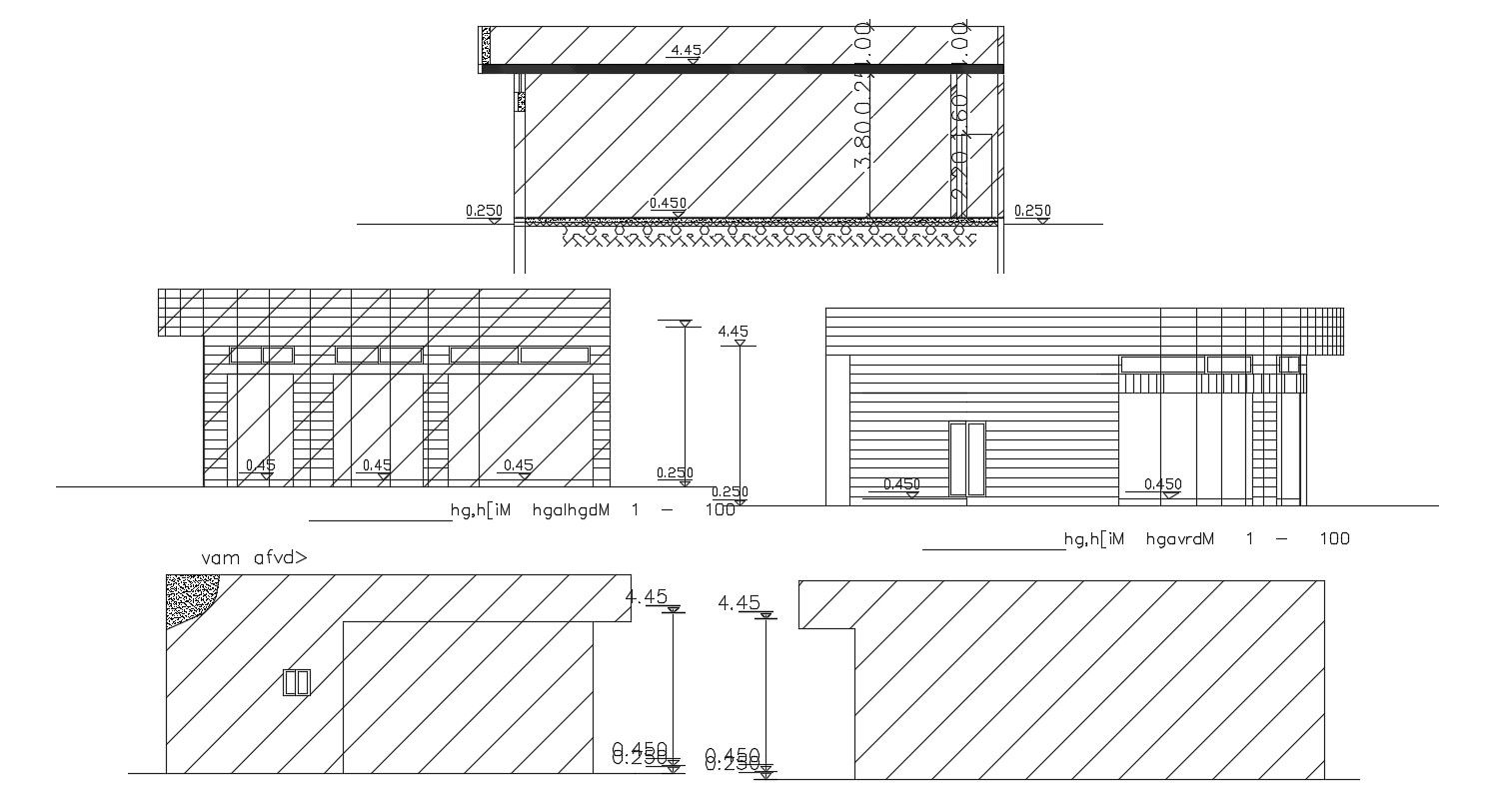 Small Building Four Side Elevation And Section Design AutoCAD File