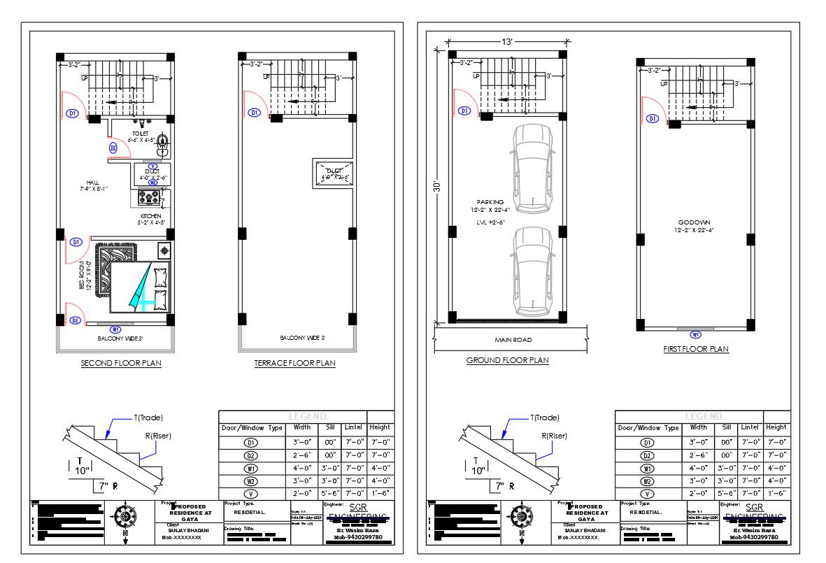 Small House 13'X30' Plot Size AutoCAD Drawing