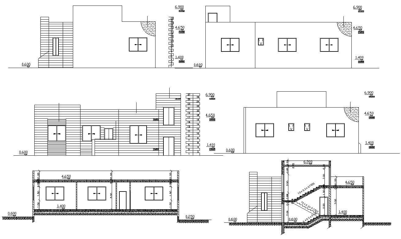 Small House Elevations And Sections Design DWG File