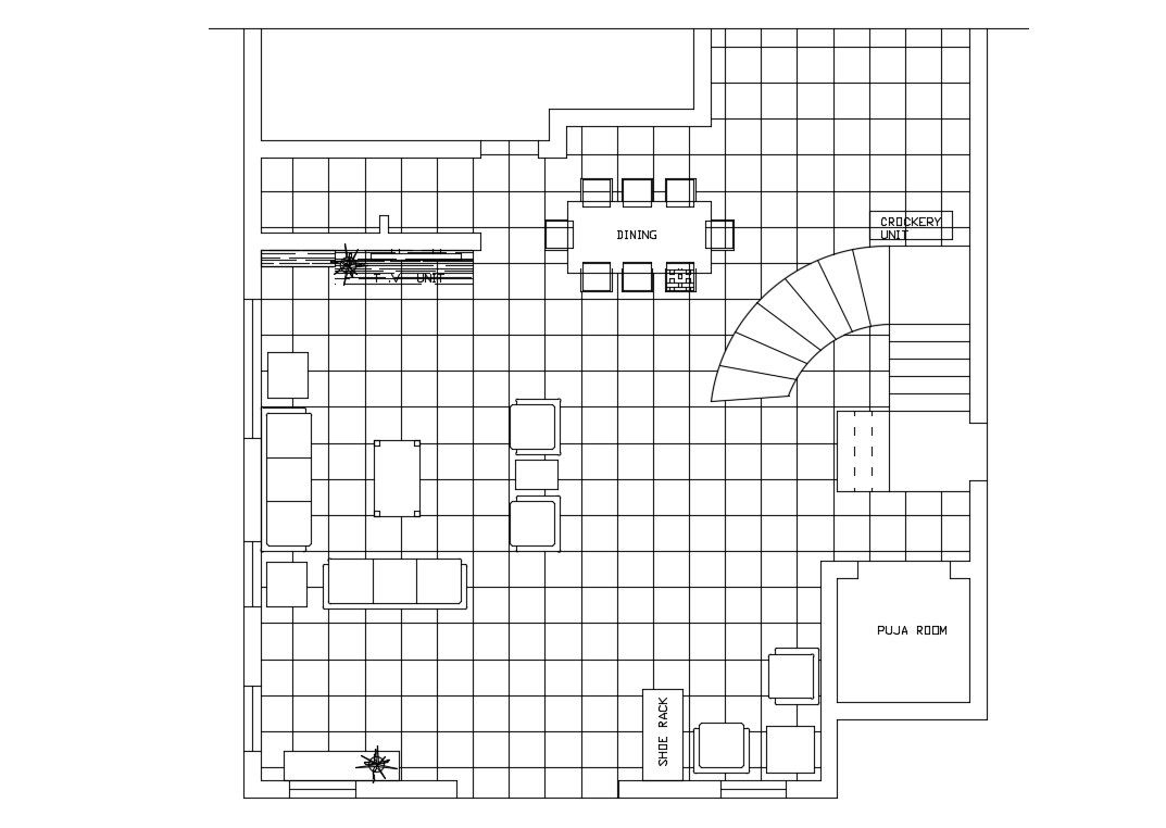 Small House Furniture Layout Plan AutoCAD Drawing Download