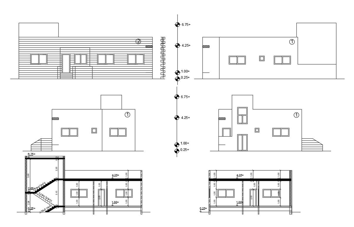 Small House Sectional Elevation Design DWG File