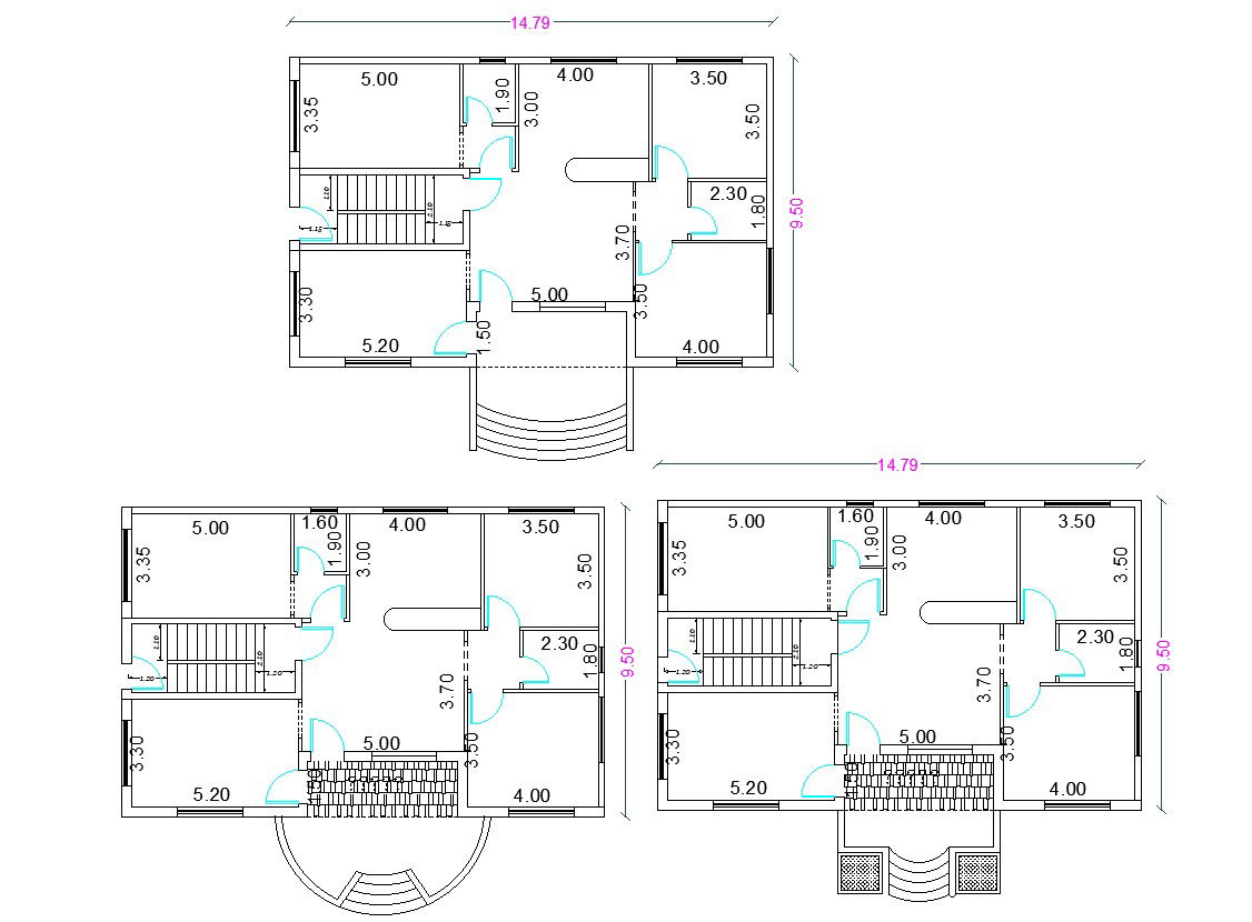 Small Individual Bungalow Plans With Dimension AutoCAD File