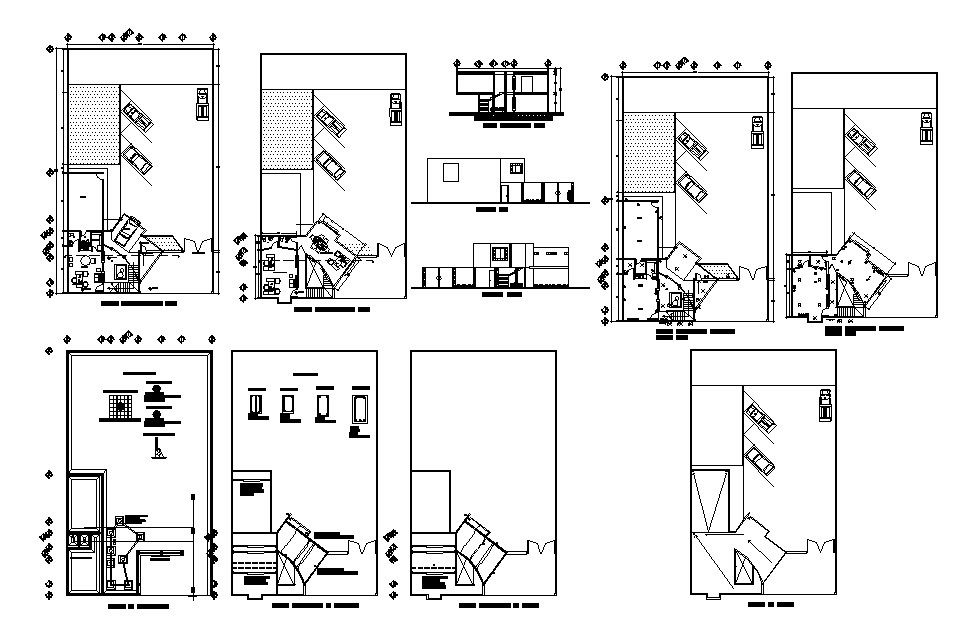 Small corporate office elevation, section, plan and auto-cad details dwg file
