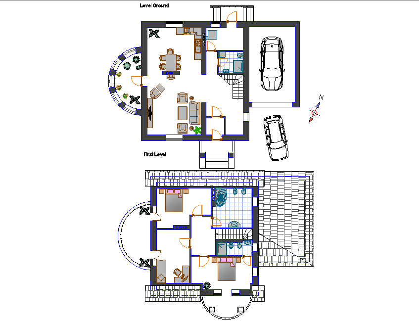 Small family house planning detail dwg file