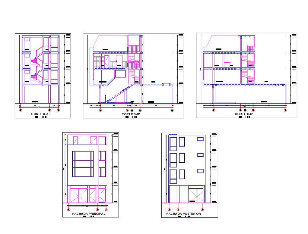 Small house cut elevation and sectional cad drawing details dwg file
