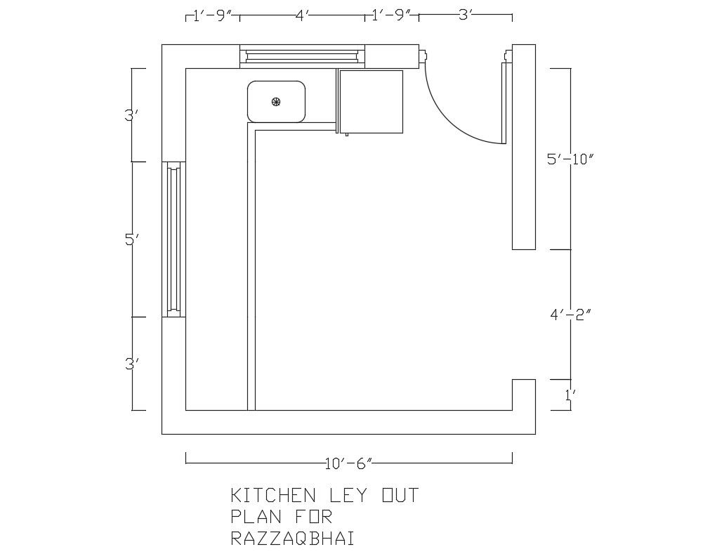 Small kitchen layout plan cad drawing details dwg file