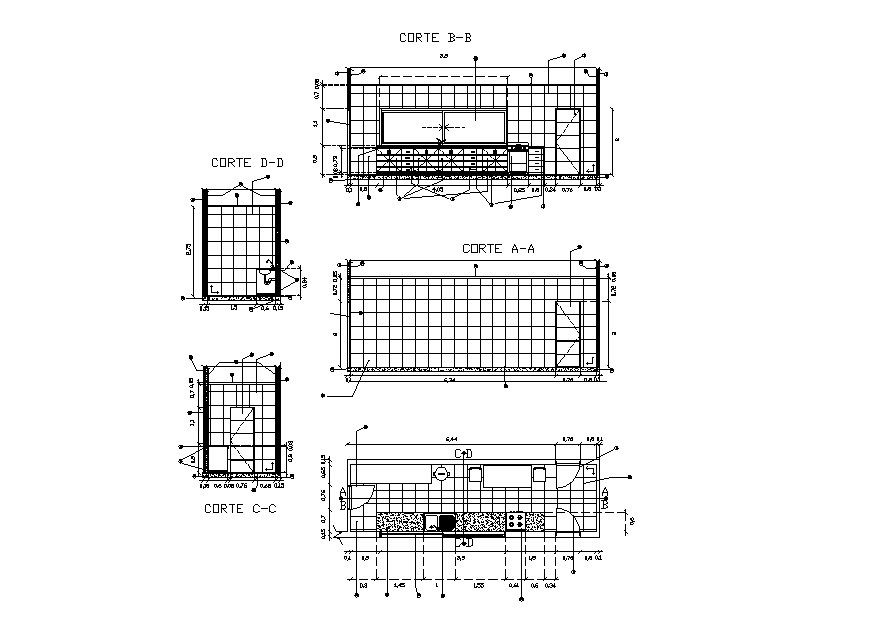 Small kitchen section and plan cad drawing details dwg file