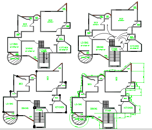 Small multi-flooring house floor plan details dwg file