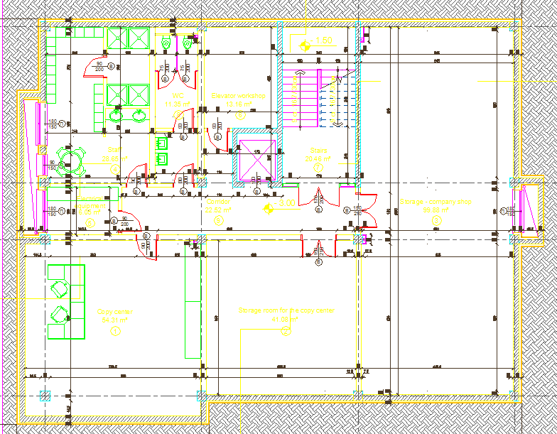 Small office building layout plan dwg file