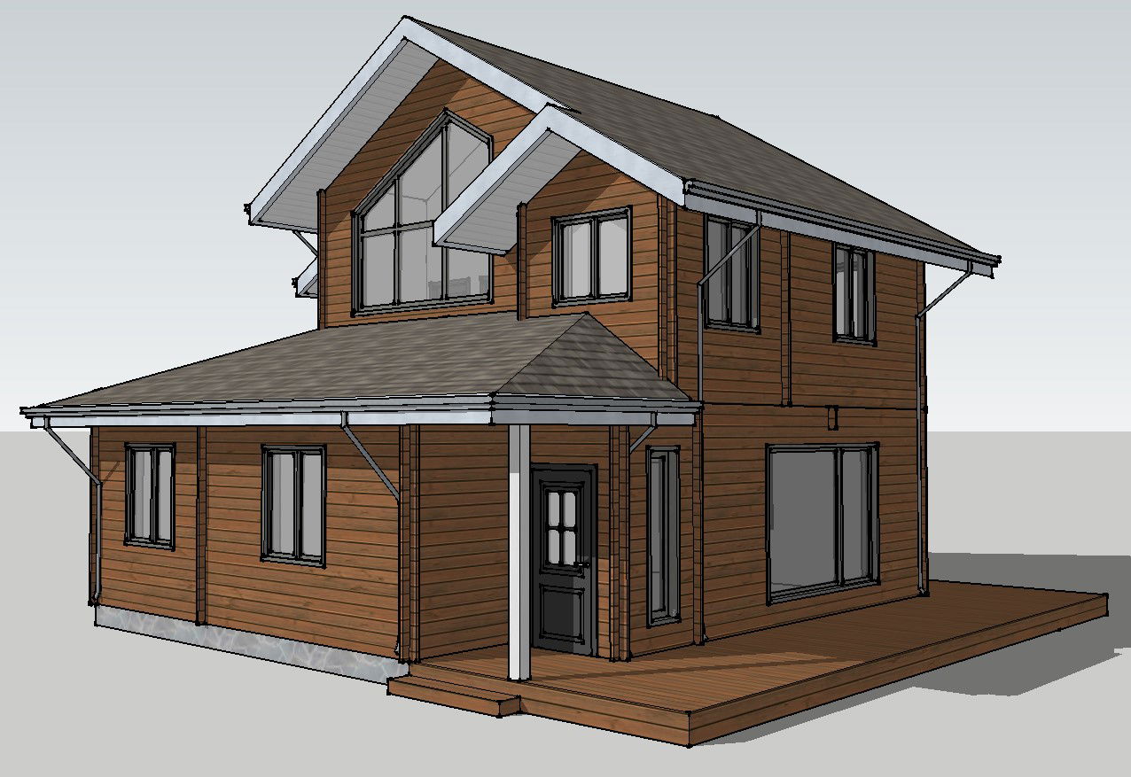Small one family wood house 3d model cad drawing details skp file
