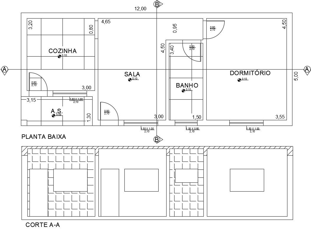 Small 1 BHK House Plan And Section Drawing Free Download DWG File