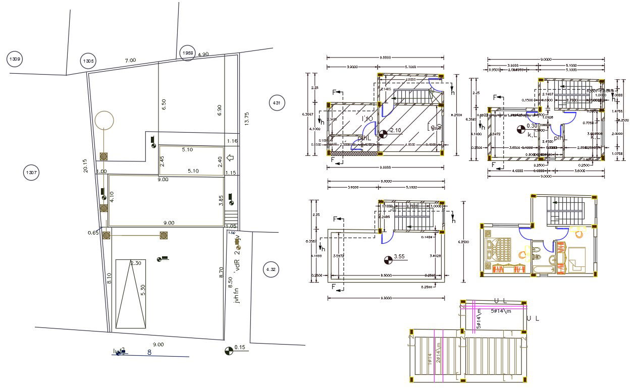 Small 2 BHK House Plan AutoCAD Drawing