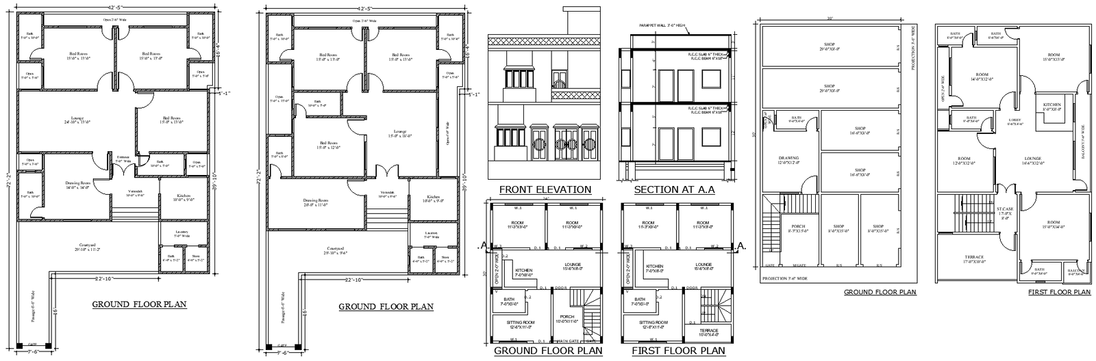 Small 2 Floor Bungalow Plan with 3BHK Design AutoCAD DWG