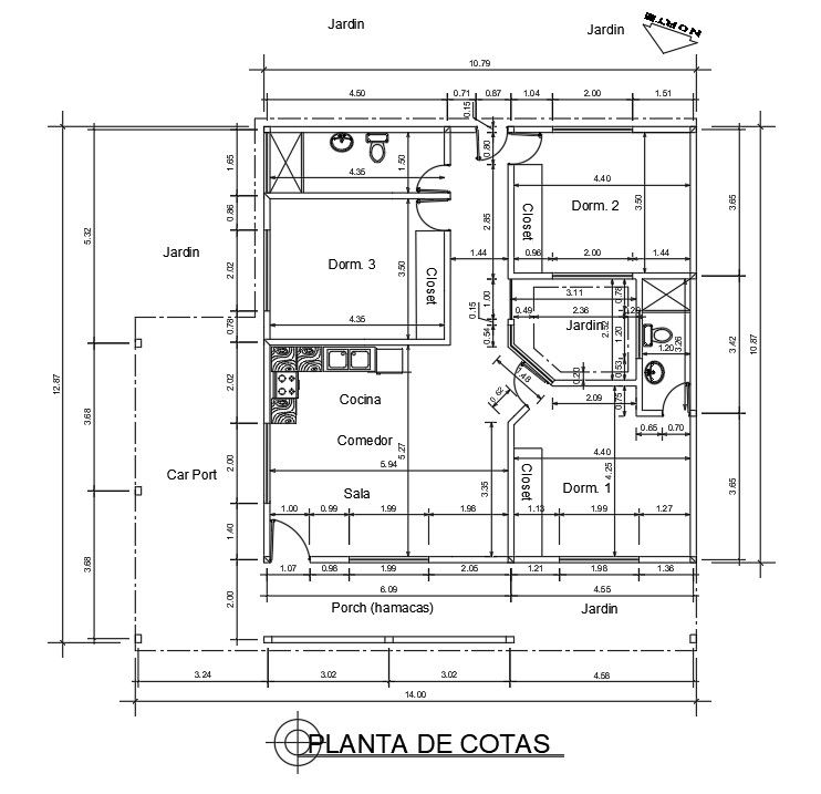 Small 3bhk house floor plan with clear dimensions. Download 2d Autocad file now.