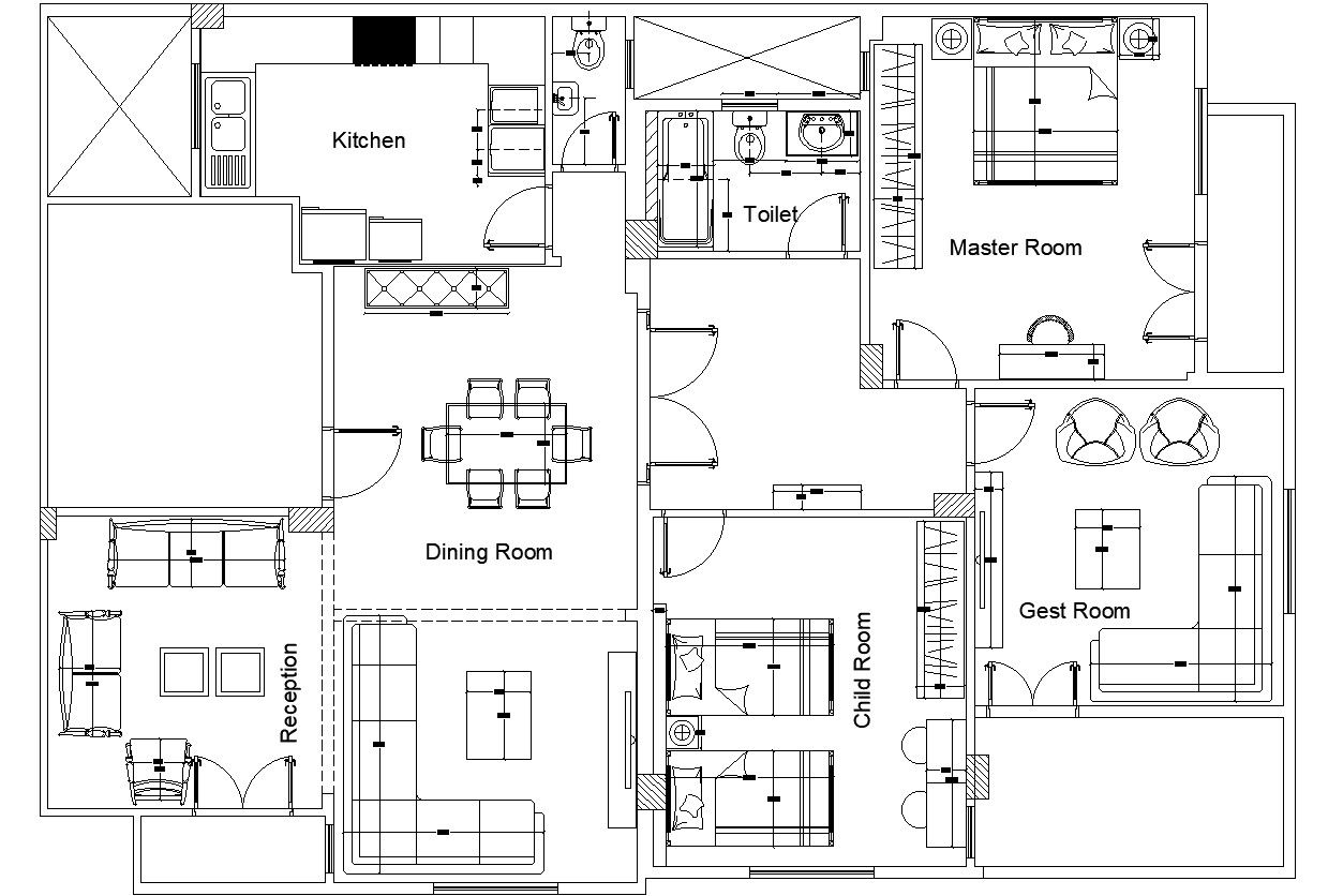 Small House Plan Layout Design in AutoCAD DWG File