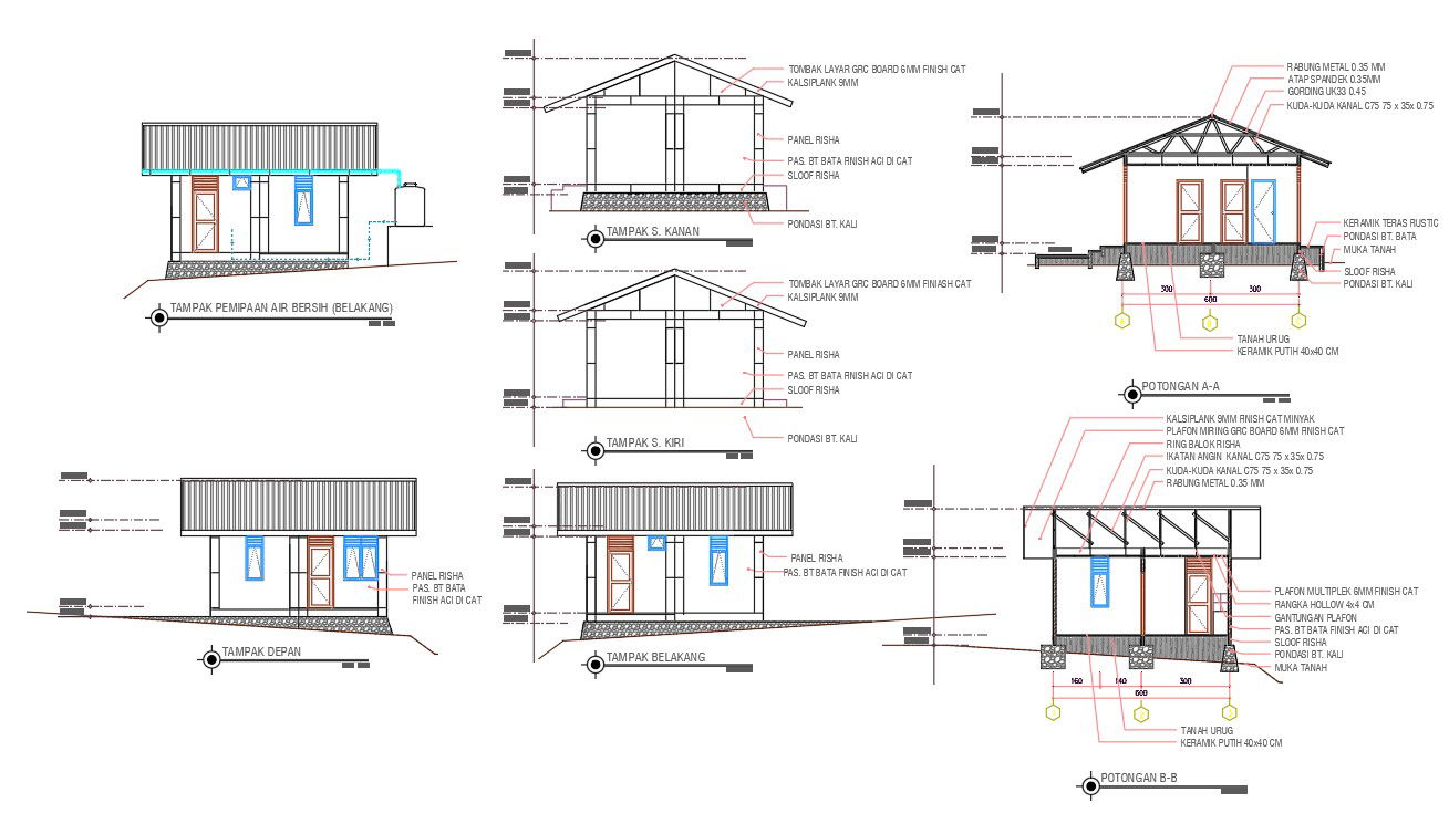 Small Roof House Building Design AutoCAD File