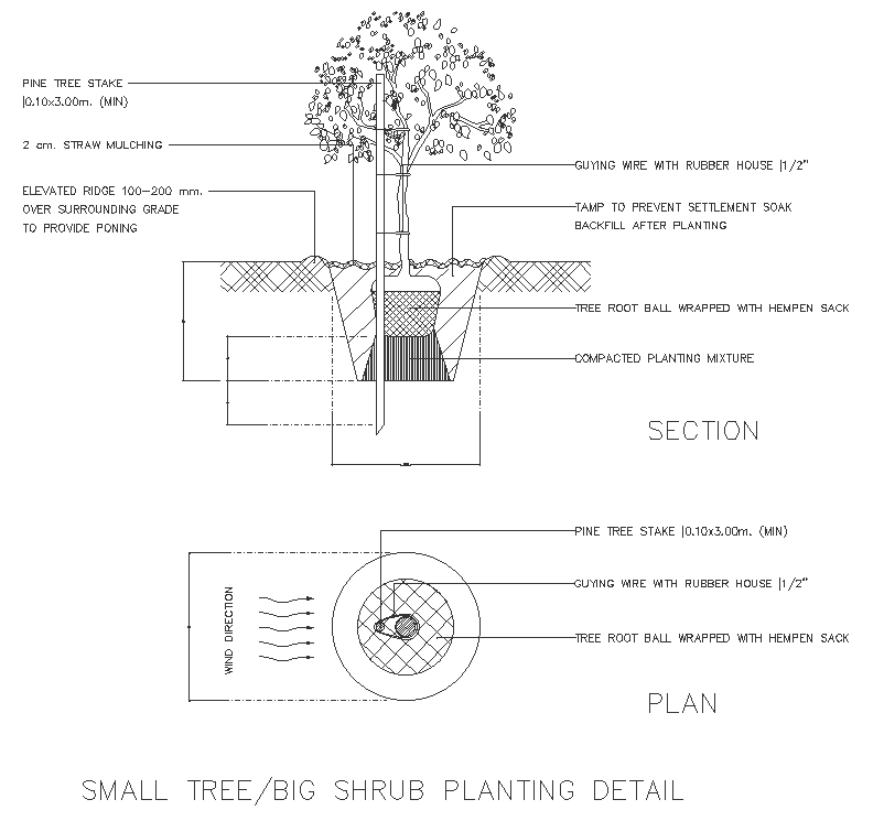 Shrub & Small Tree Planting Detail Plan DWG Drawing
