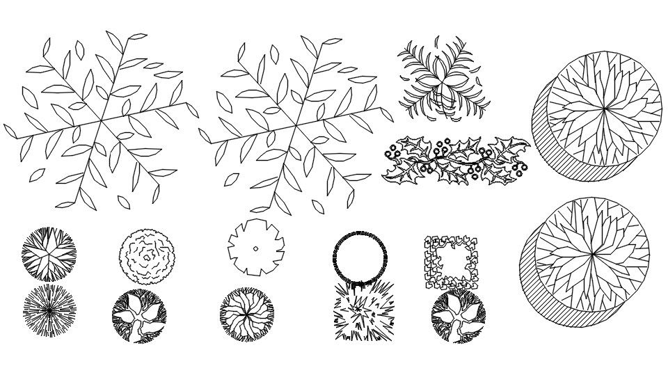 Small trees 2D blocks in AutoCAD, dwg file, CAD file